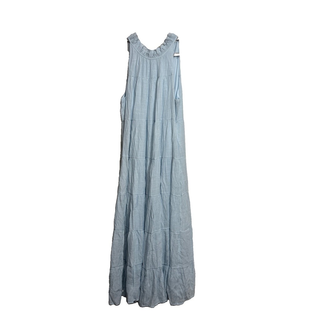 Indigo Soul Light Blue Multi Tiered Tie Neck Maxi Dress Romantic Fairycore Large - Picture 2 of 6